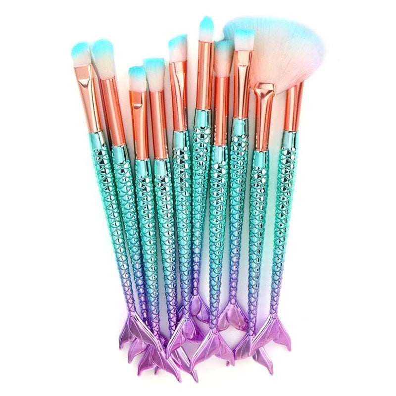 Mermaid makeup brushes set