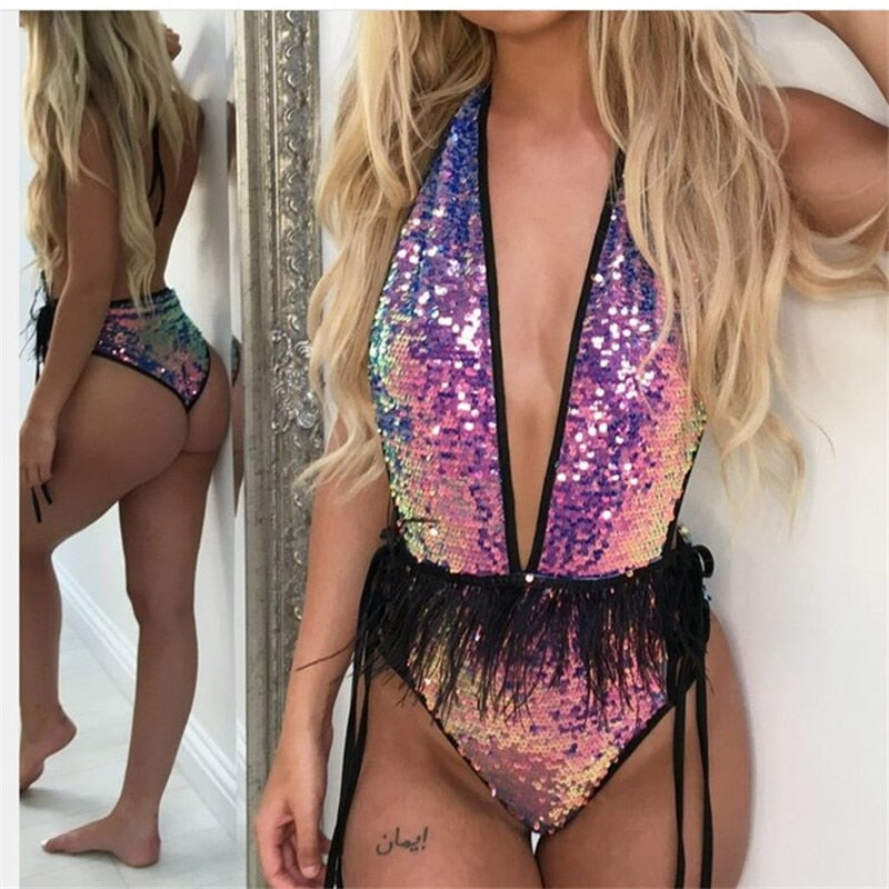 Body swimsuit sequins