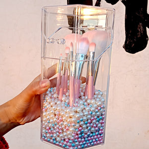 Acrylic with pearls to contain makeup brushes