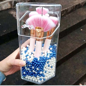 Acrylic with pearls to contain makeup brushes